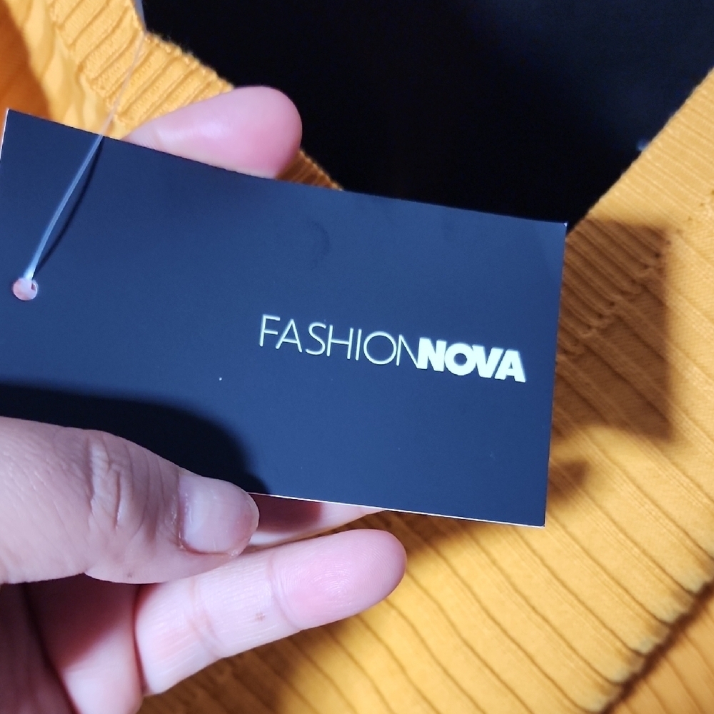 Fashion Nova Mustard V-Neck Sweater Dress - Picture 7 of 7